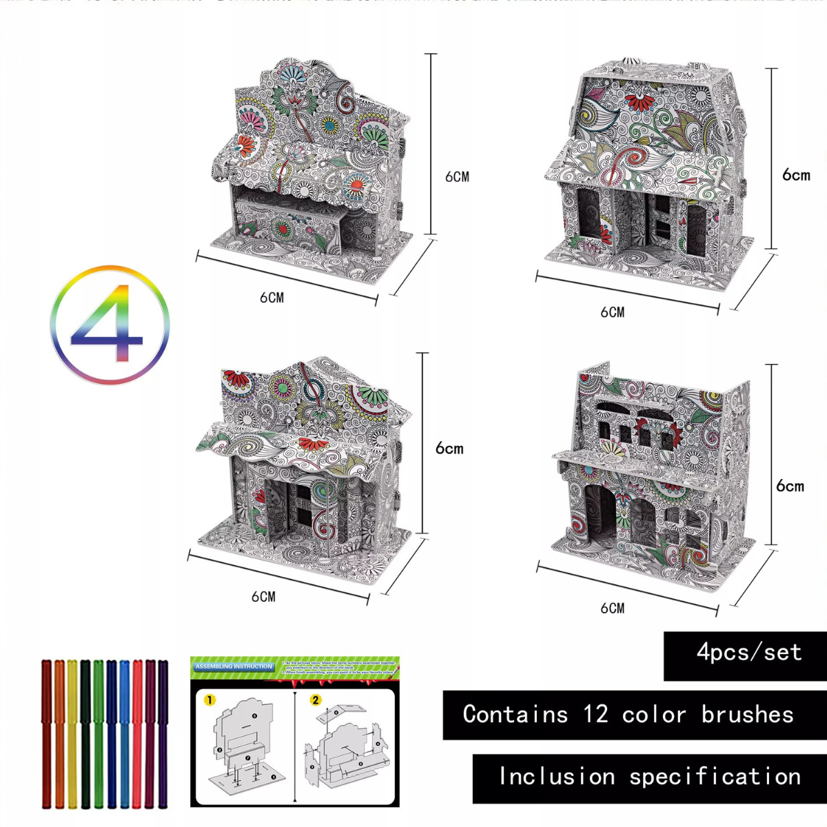 3D Kleur Puzzel - Creëer en Kleur je Eigen Bouwwerk - 3D Puzzelset