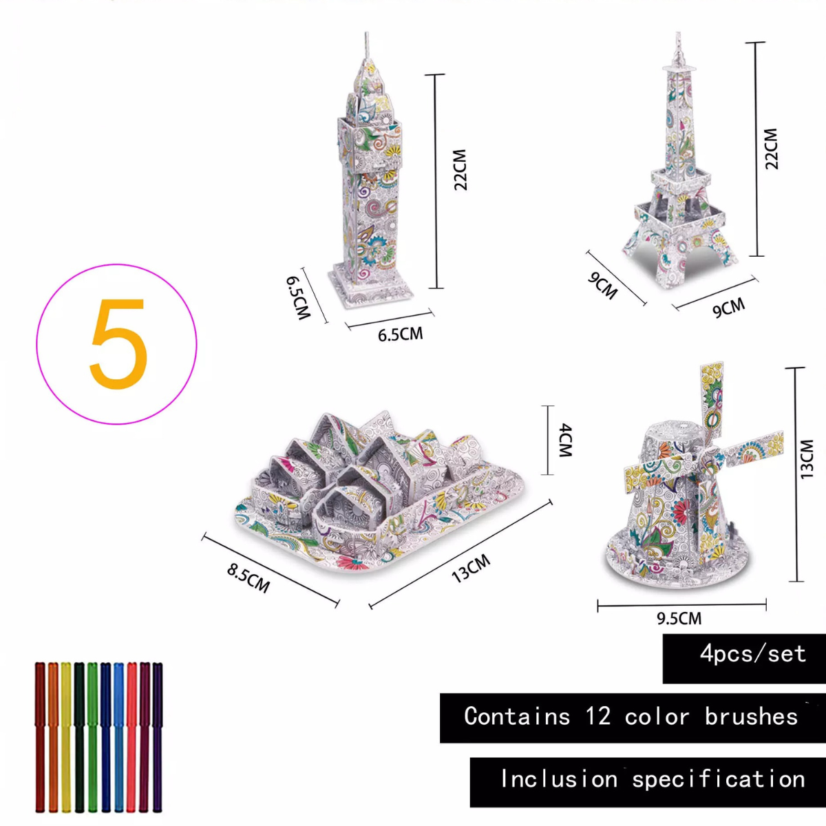3D Kleur Puzzel - Creëer en Kleur je Eigen Bouwwerk - 3D Puzzelset