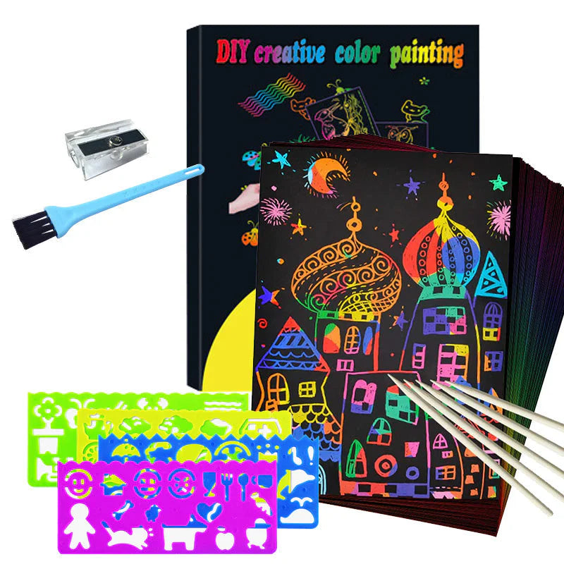 KleurKrabbel Set - Ontdek Kleurrijke Creativiteit - Scratch Paper