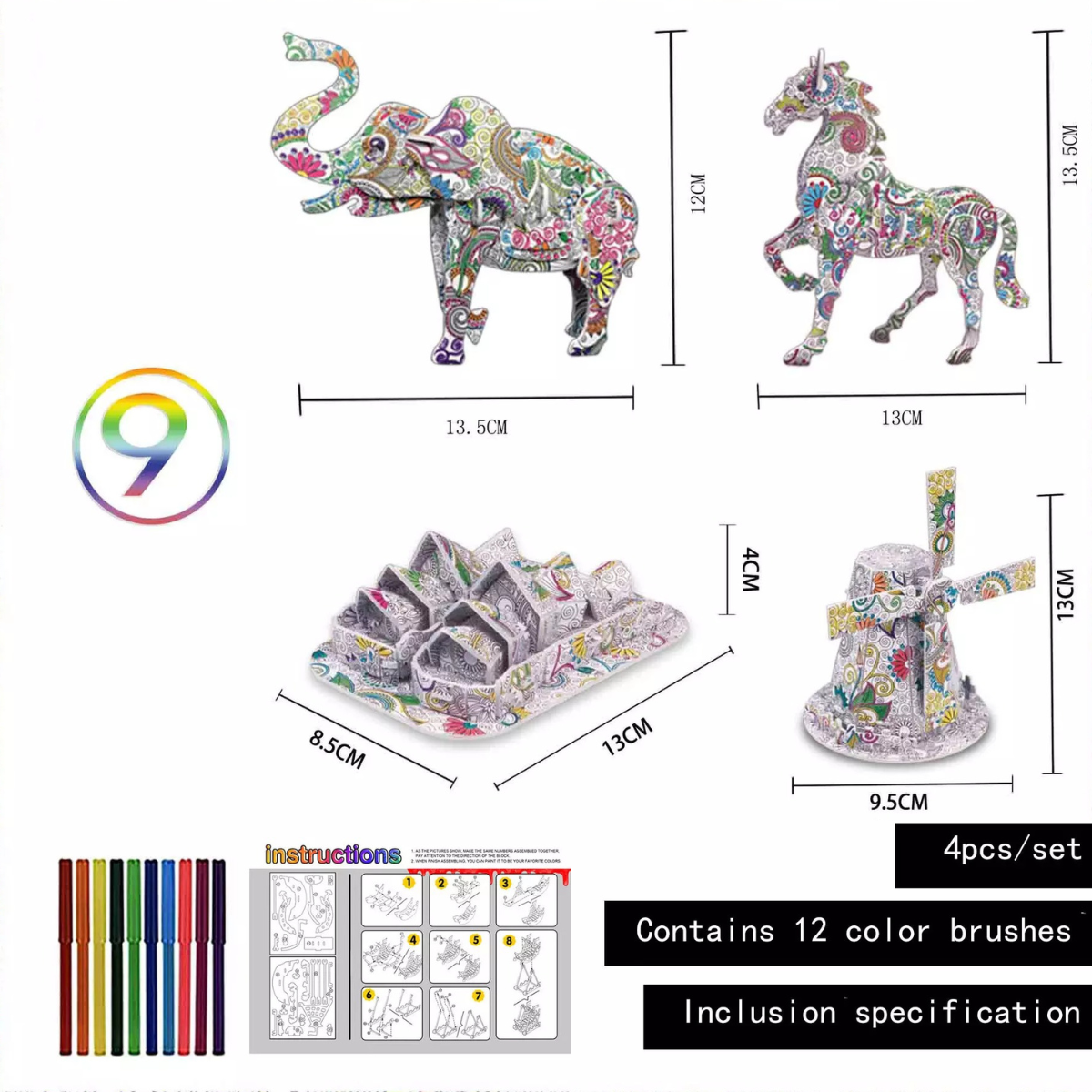 3D Kleur Puzzel - Creëer en Kleur je Eigen Bouwwerk - 3D Puzzelset