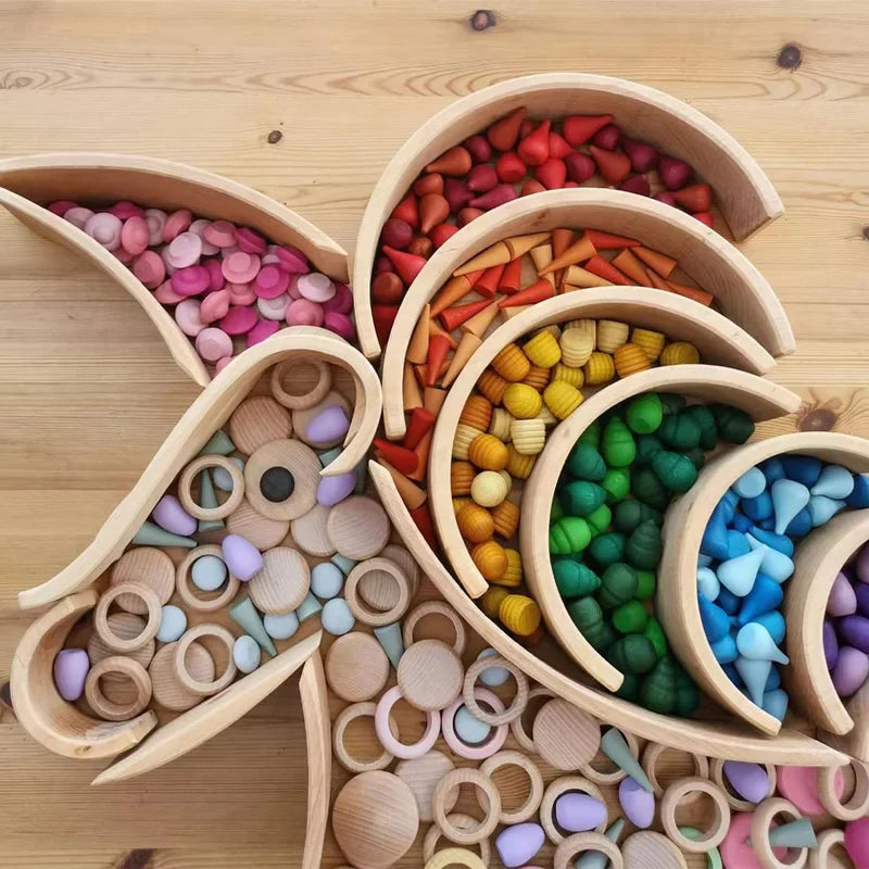 Houten Wonderen - Regenboog Bouwblokken voor Kinderen