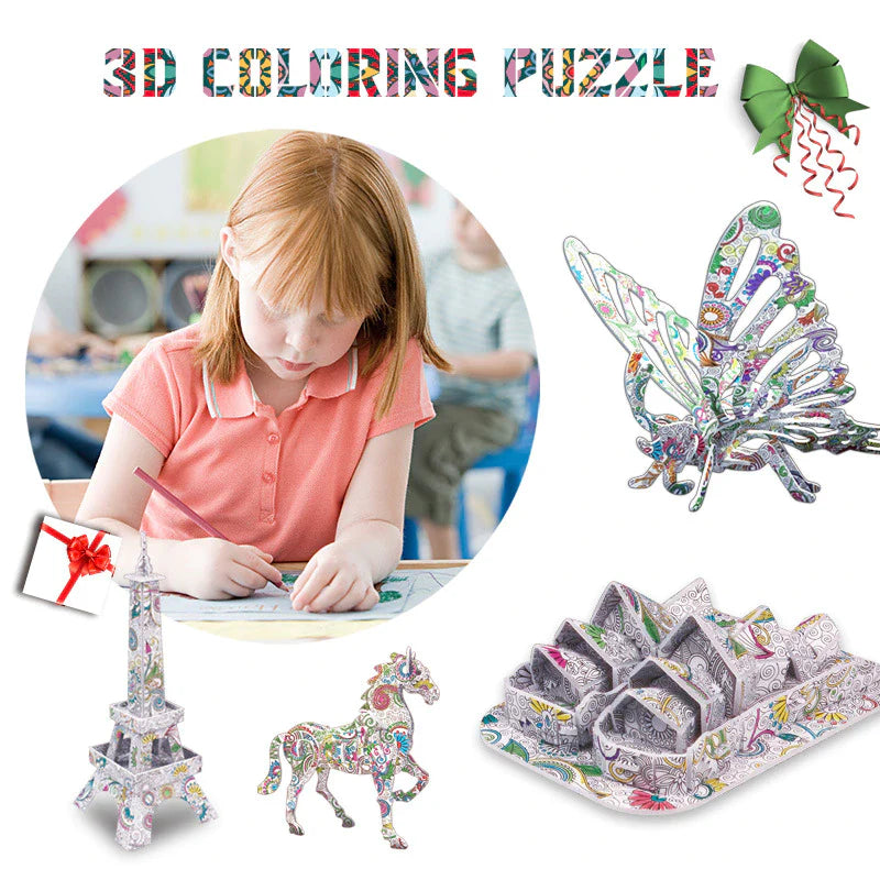 3D Kleur Puzzel - Creëer en Kleur je Eigen Bouwwerk - 3D Puzzelset
