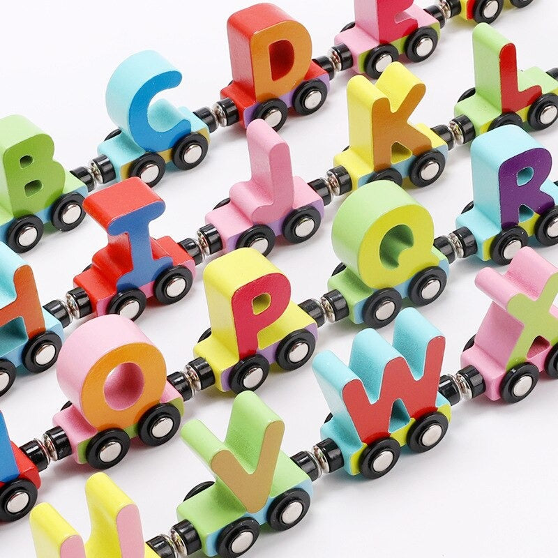 Houten Magnetische Trein - Leer Alfabet en Cijfers