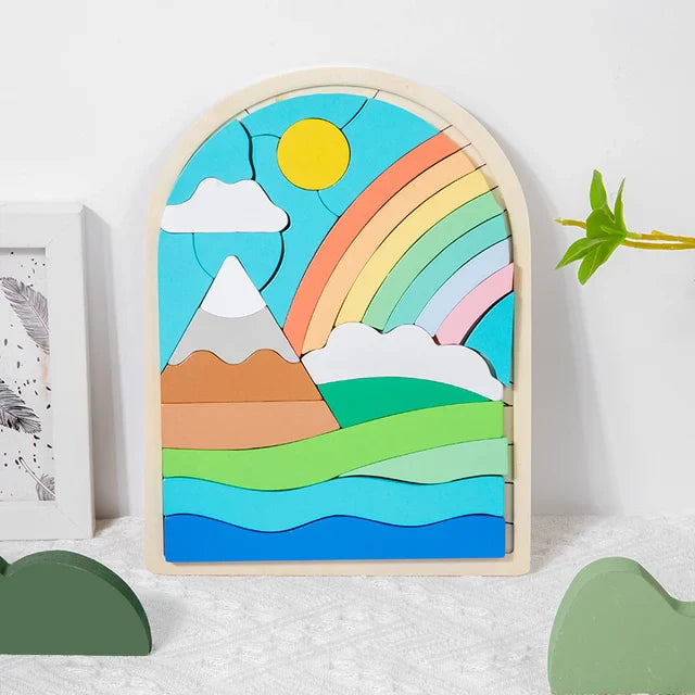 Houten Regenboogblokken Magie - Creatieve Puzzelblokken voor Kinderen