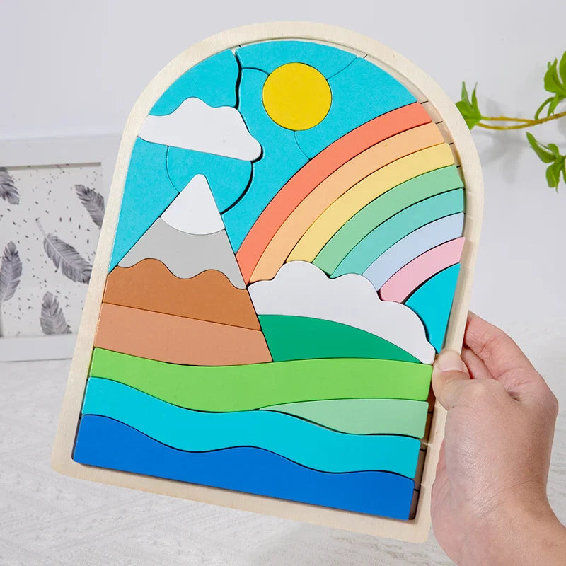 Houten Regenboogblokken Magie - Creatieve Puzzelblokken voor Kinderen