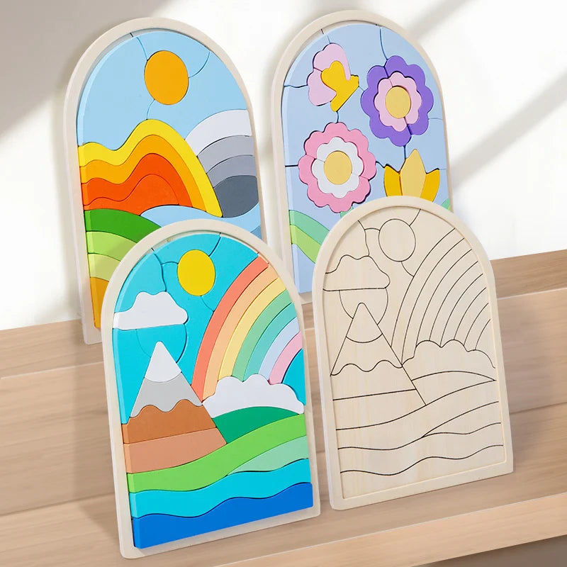 Houten Regenboogblokken Magie - Creatieve Puzzelblokken voor Kinderen